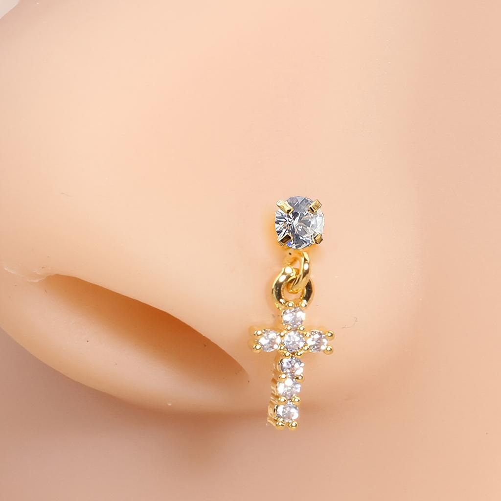 1pc L-Shaped Nose Ring Piercing - Stainless Steel Hypoallergenic 5-Petal Flower Pendant, French Nose Stud for Women