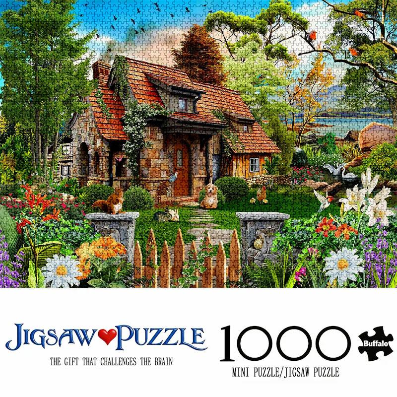 1000pcs Mini Jigsaw Puzzle Countryside Cottage Garden?? Blooming Flowers?? Peaceful Nature Scene?? Home Decoration?? Suitable for Living Room Wall Art