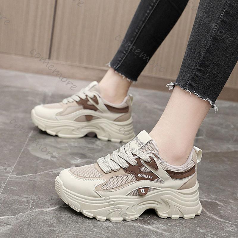 Fashion Comemore Fashion Women Breathable Sneakers Spring Autumn Mesh Lace-up Casual Walking Shoes Ladies Platfotm Tennis Vulcanize Shoe