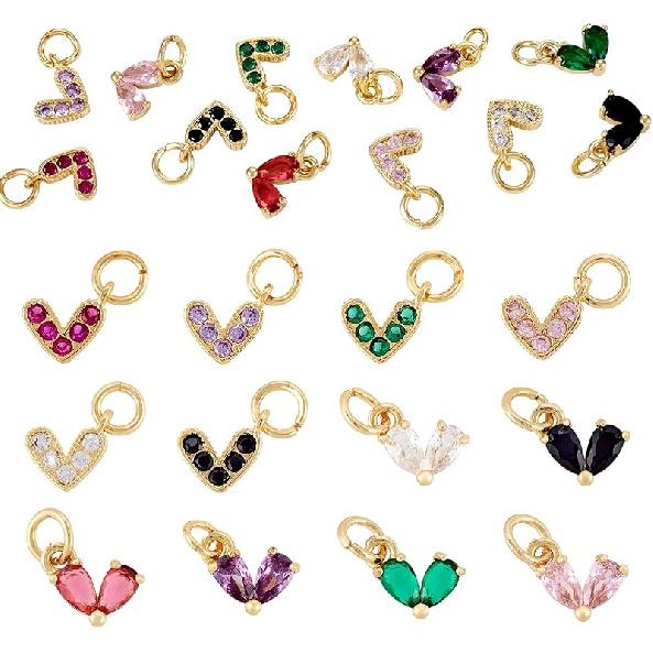 Pandahall 12Pcs 18K Gold Plated Rectangle Charms Cubic Zirconia Birthstone Charms Brass Crystal CZ Stone Pendants with Jump Ring for Jewelry Making