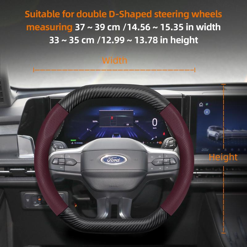 fypaj3 Suitable for Ford Breathable Holes Leather Matte Carbon Fiber Texture Steering Wheel Cover Suitable for Focus Mk2 Mk3 Fiesta Mk7 Transit Custom