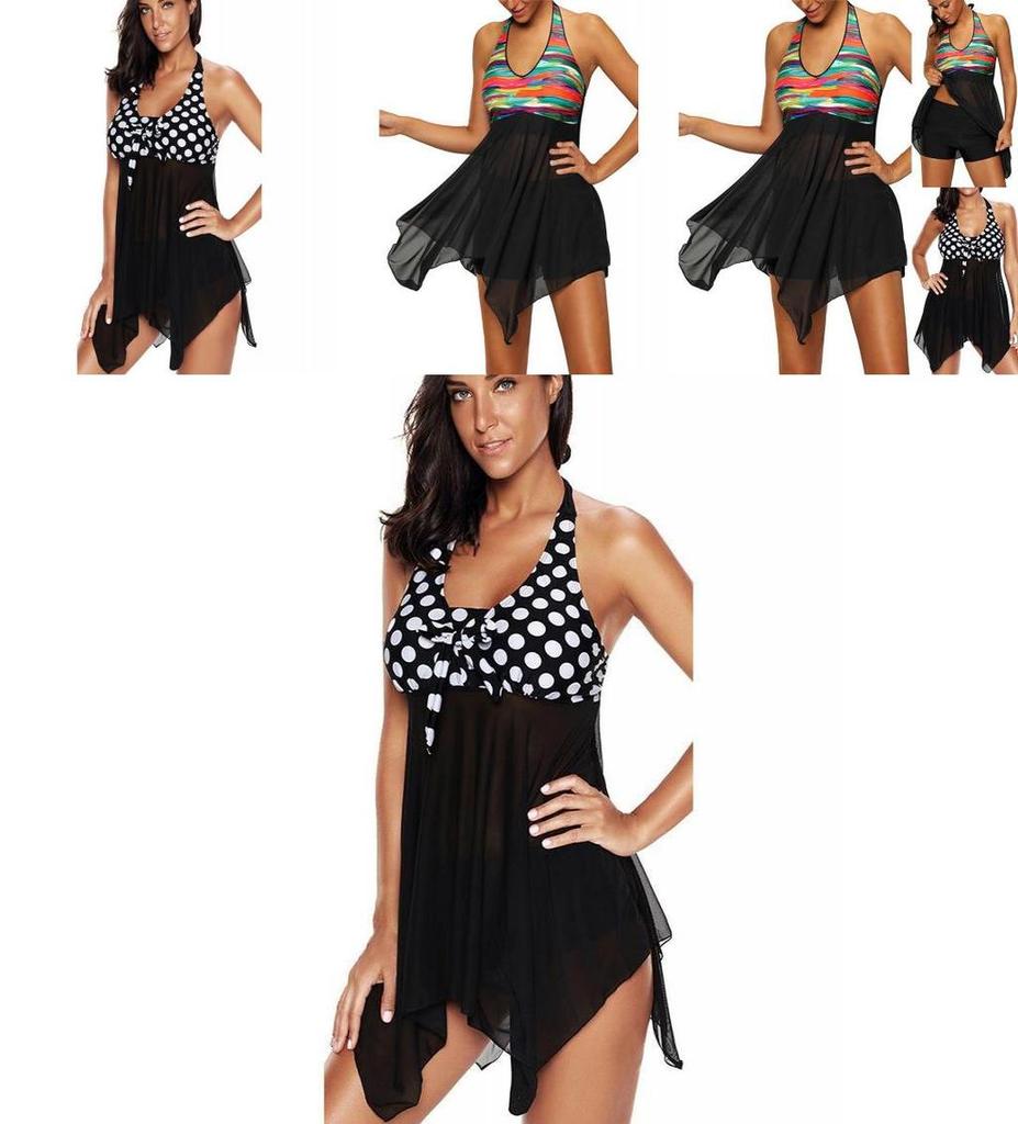 Stylish Women's Tankini Vintage Mesh Swimwear With High Waist Boxer Shorts In Dotted Design