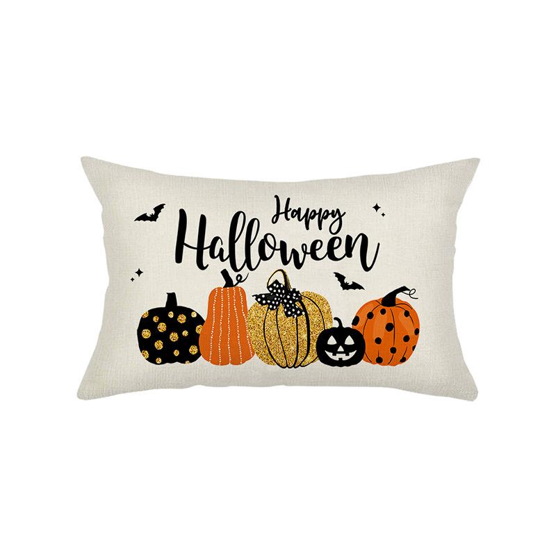 Funny Halloween Pillow Cover Printed Linen Pumpkin Cushion Cover Living Room Sofa Bedroom Pillow Cover
