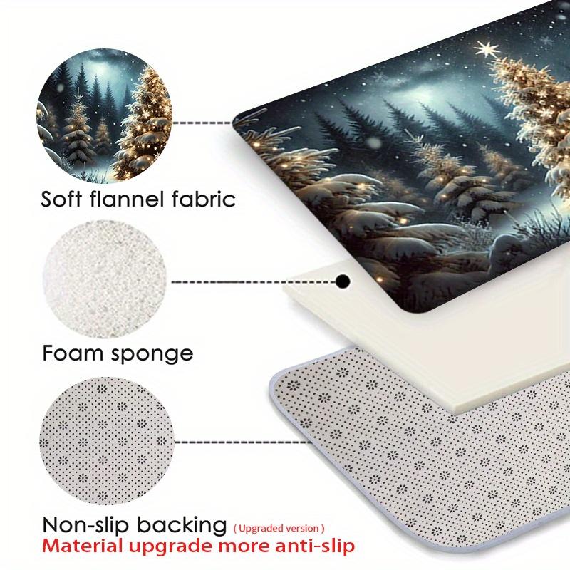 Christmas Tree Flannel Door Mat Carpet,Decorative Print Non-Slip Rug for Kitchen Living Room Bedroom Laundry Bathroom Home Decor