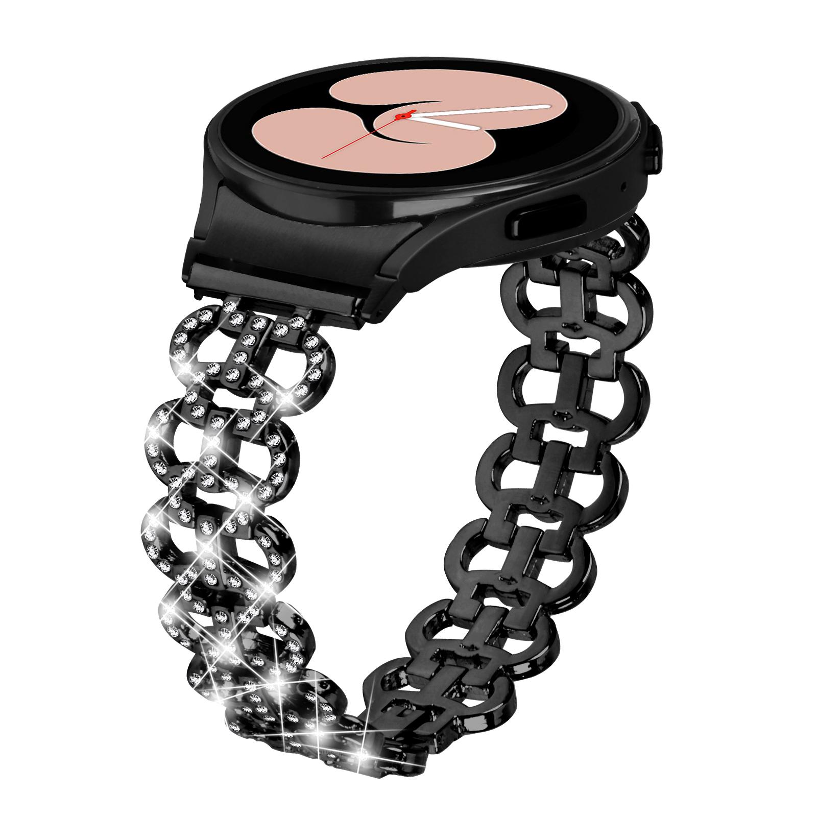 

For Samsung Galaxy Watch4 40/44mm/Watch4 Classic 42/46mm/Watch 5 40/44mm Metal Watch Strap Rhinestone Watchband with Connector Silver