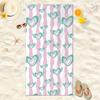 Pastel Heart Wing Beach Towel Cute Kawaii Stripe Print Quick Dry Bath Towel Soft Pool Towel