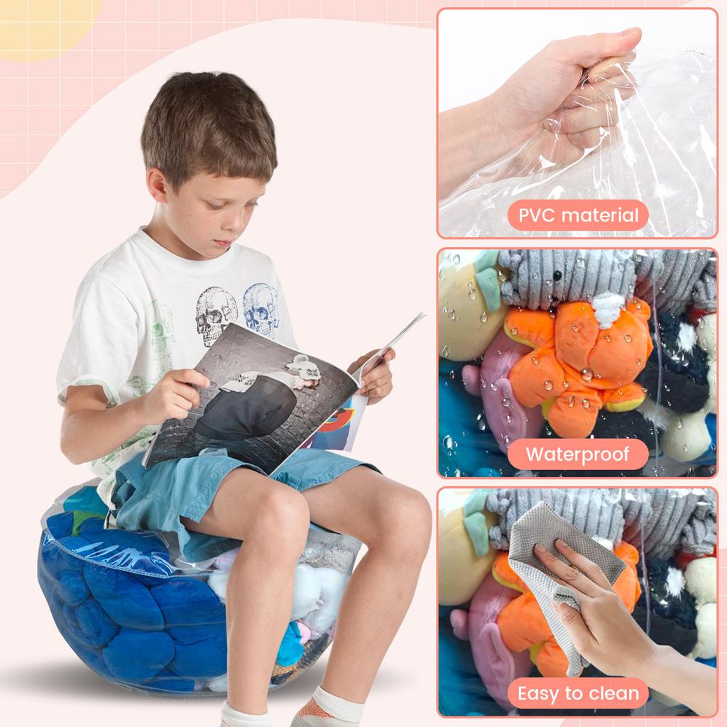 50/150/180L Transparent Children Plush Toys Storage Chair Cover Bean Bag With Zipper Lazy Sofas Seat Doll Tatami Storage Bags
