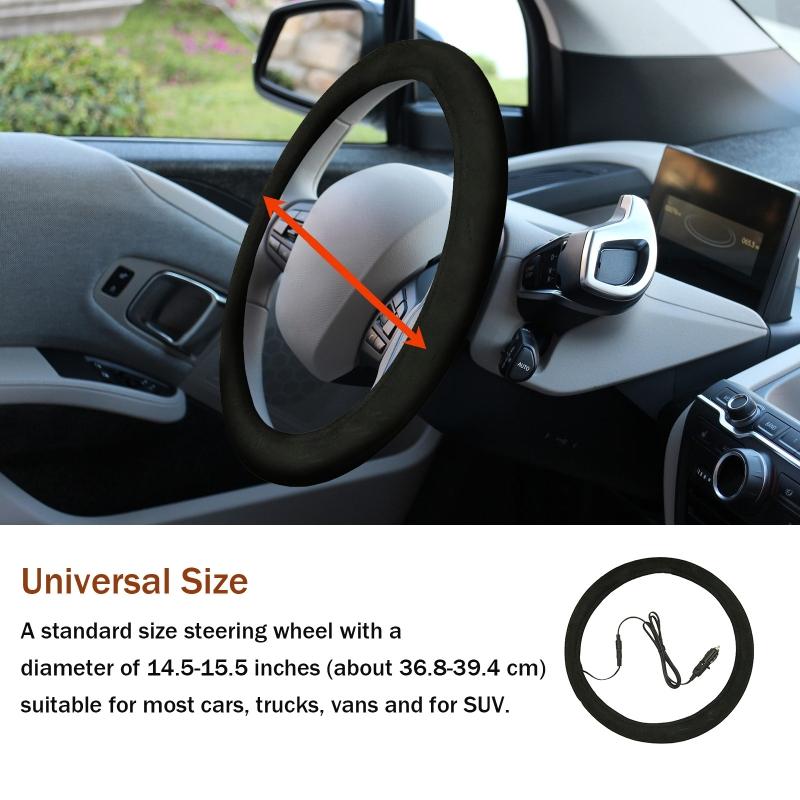 Winter Heating Steering Wheel Cover Non-slip for DC 12V Quick Warmer Rapid Heat Soft Suede Cover Auto Winter Accessories