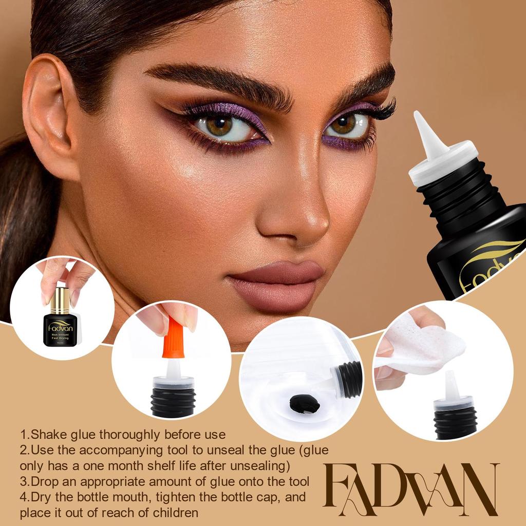 FADVAN 5ml/10ml Black Gold Eyelash Glue – Strong, Long-Lasting Adhesive for False Eyelashes.