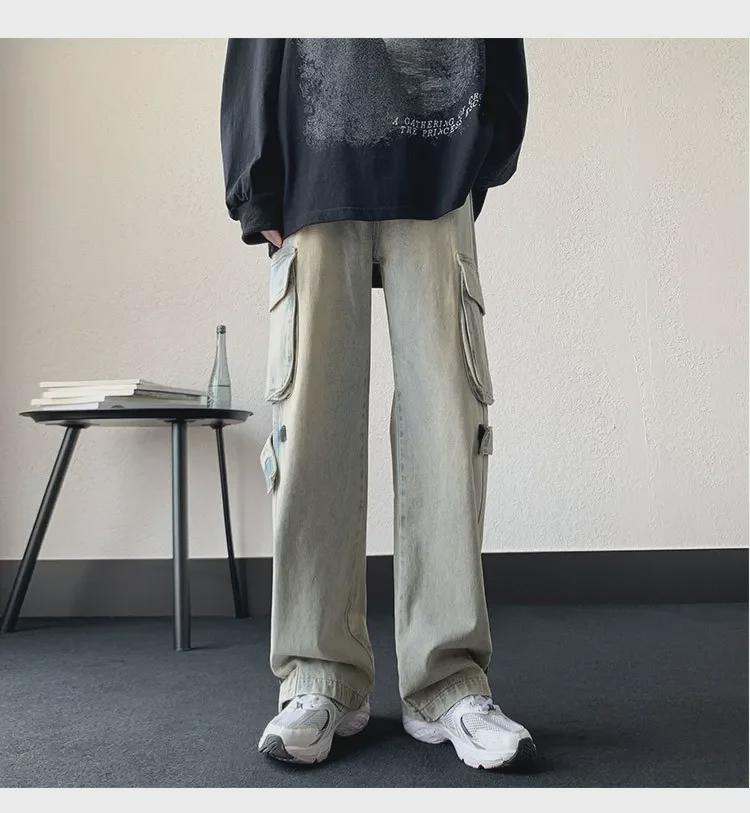 Men's American Retro Wide-Leg Jeans with Zipper Slit - Niche Design for Autumn/Winter