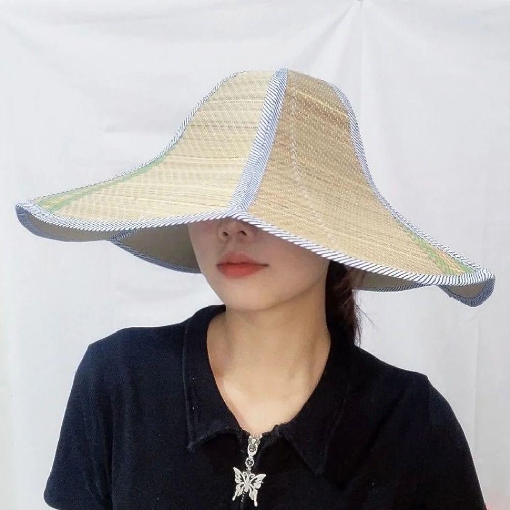 2Pcs Adjustable Foldable Straw Sun Hat Breathable Fishing Sunshade Caps Wide Brim Hat  Summer