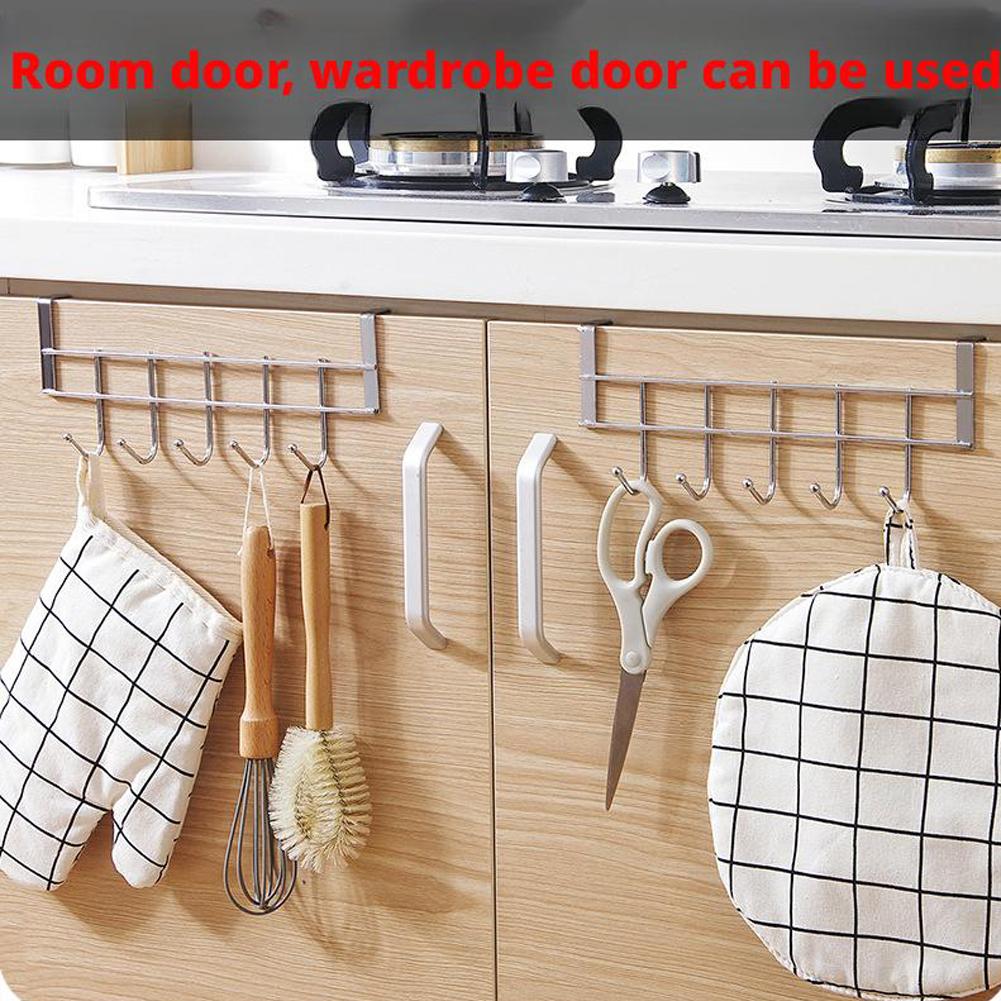 Platzsparender Über-Tür-Hakenhänger mit 5 Haken - Edelstahl Duschtürhaken Organizer für Küche, Zuhause, Büro, Besteck