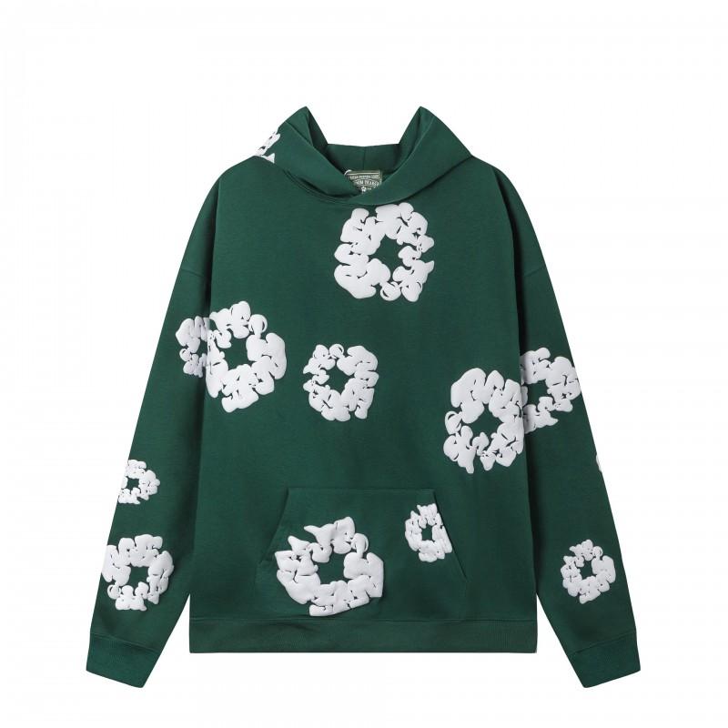 Completo Felpa con Cappuccio e Jogger Unisex Oversize con Stampa Floreale Fodera Calda in Pile Streetwear Invernale
