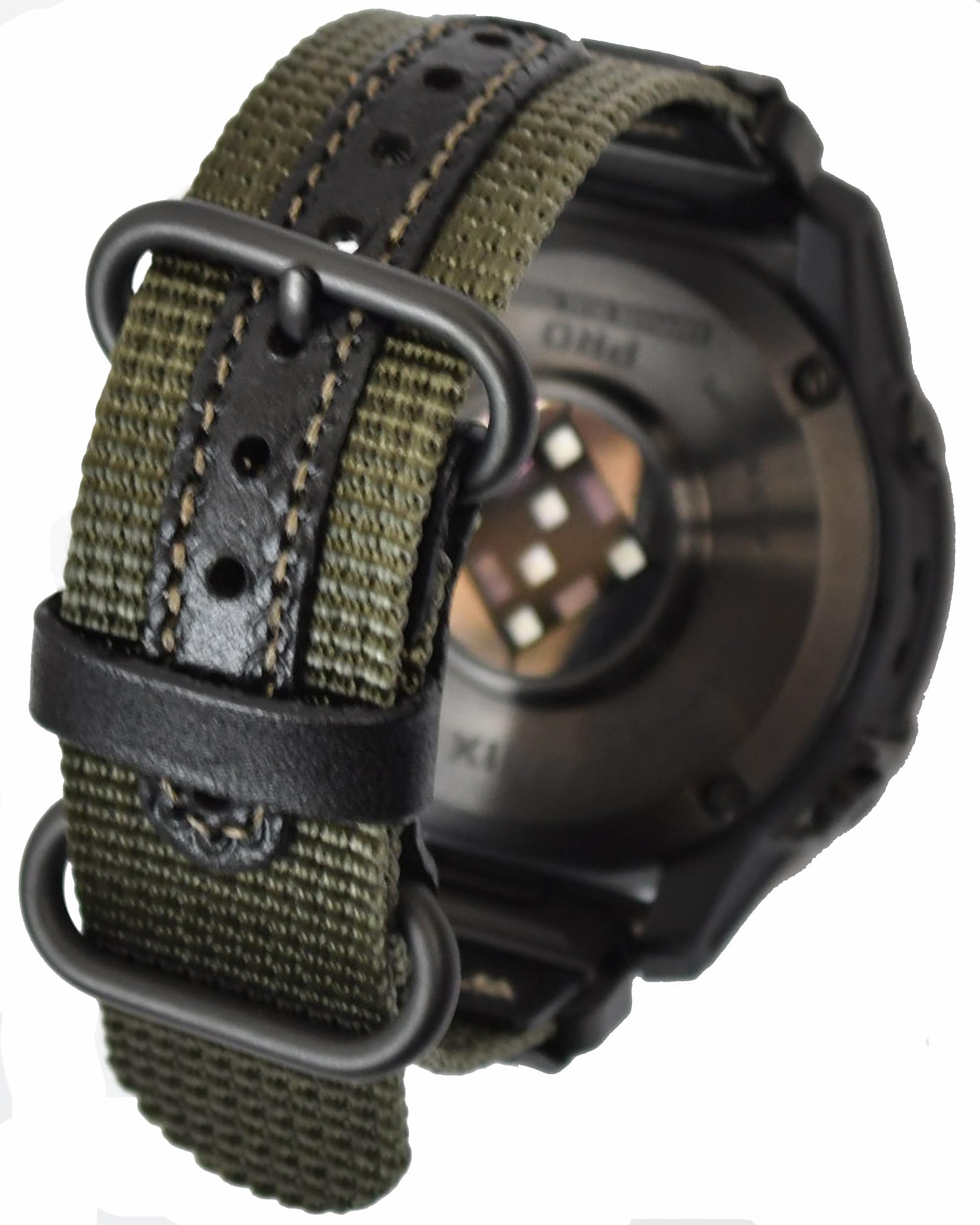 CODEL atelierCODEL Ремешок для Garmin, Сделано в Японии, Нейлон и Кожа, для Максимального Комфорта (Серо-оливковый, ширина крепления 26 мм)