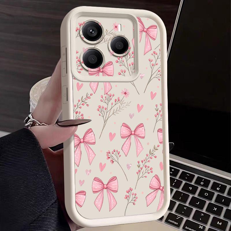 Pink Bowknots Floral Pattern Case For Xiaomi 14T 13T 11T Pro Funda Redmi Note 14 13 Pro 5G 4G 12 11 Shockproof Bumper Silicone Cover