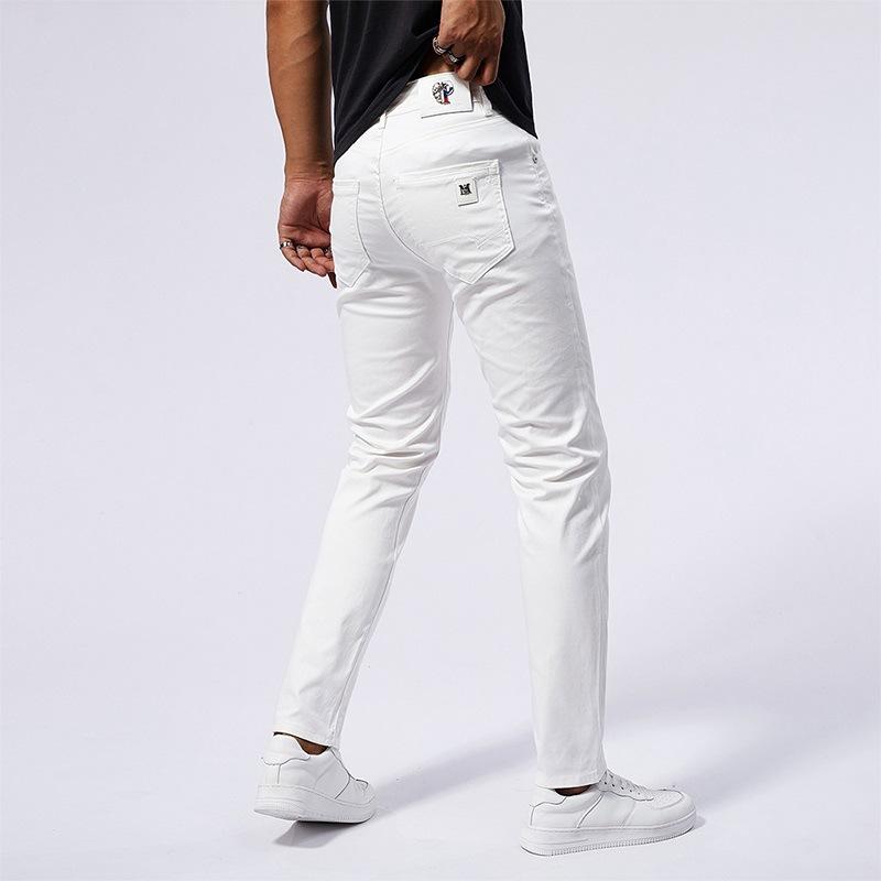 New Spring Style White Slim Straight Stretch Jeans Men's Slim Feet
