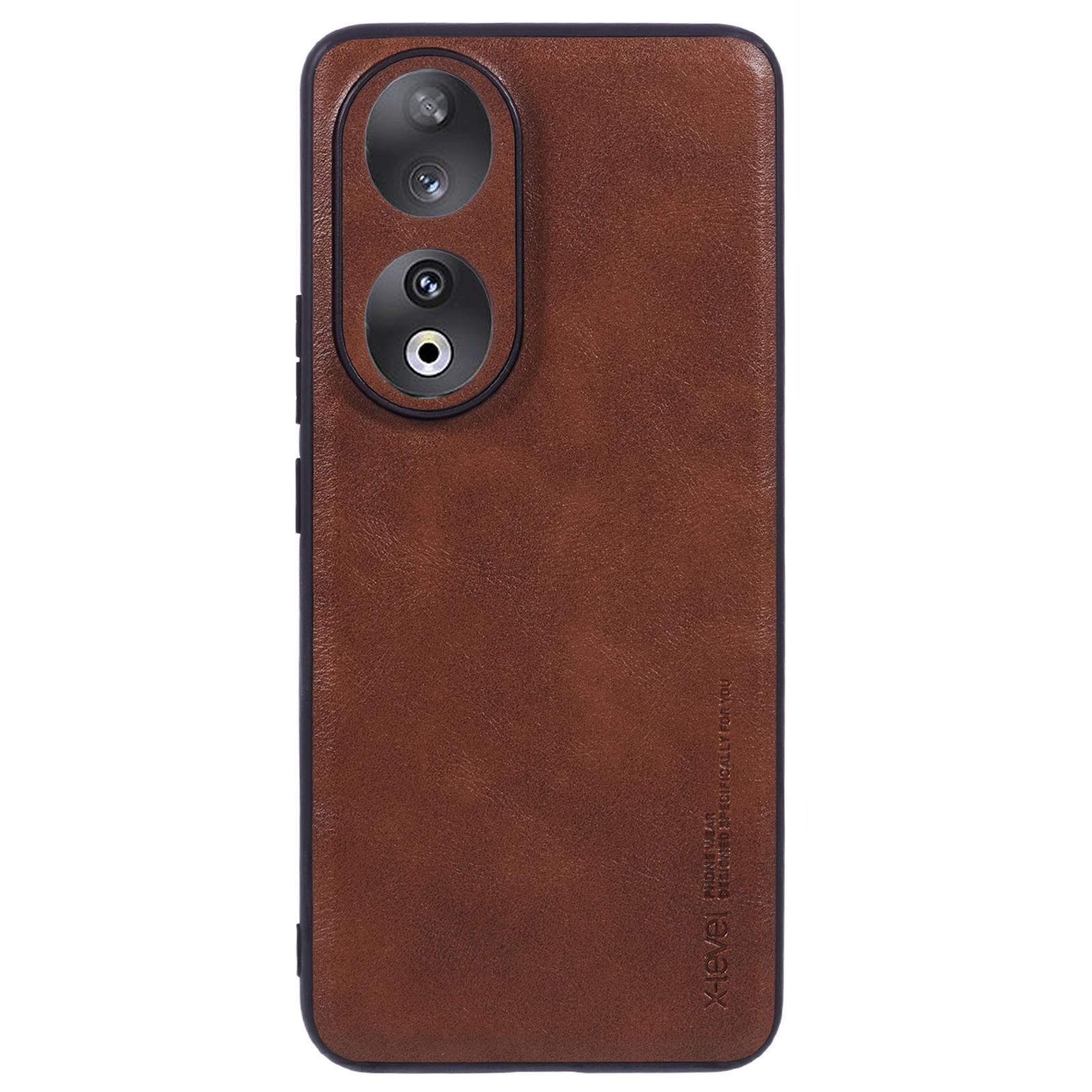 

Bojue-3 Series For Honor 90 Case Leather+TPU+PC Phone Cover Brown