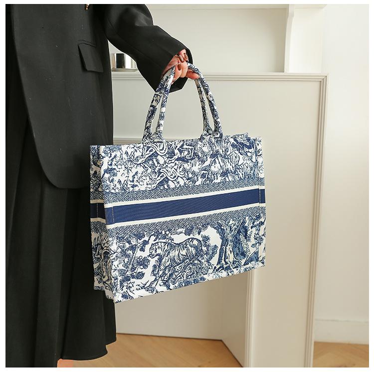 Toamnă/Iarnă 2025 Geantă Tote Canvas Damă de Mare Capacitate cu Broderie Jacquard Chinezesc