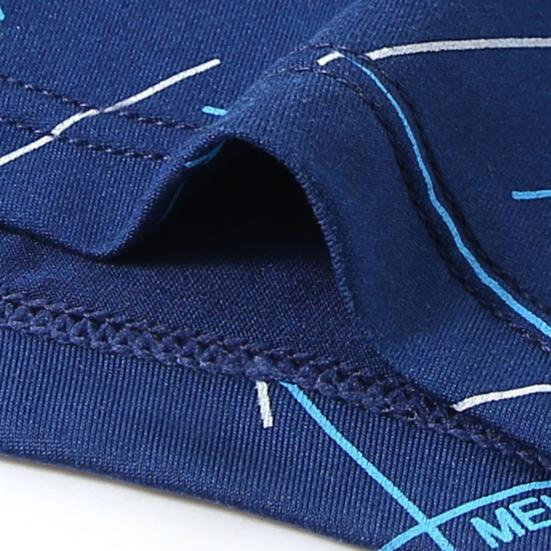 Men Boxer Underwear Elastic Mid-Waist Design Tight Cut Shorts Briefs Lines Print U-Convex Panties