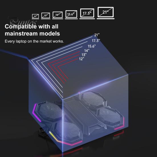 Подставка для охлаждения ноутбука с RGB-подсветкой, регулируемая по высоте, с низким уровнем шума, портативная подставка для ноутбука, игровая охлаждающая подставка для ноутбука