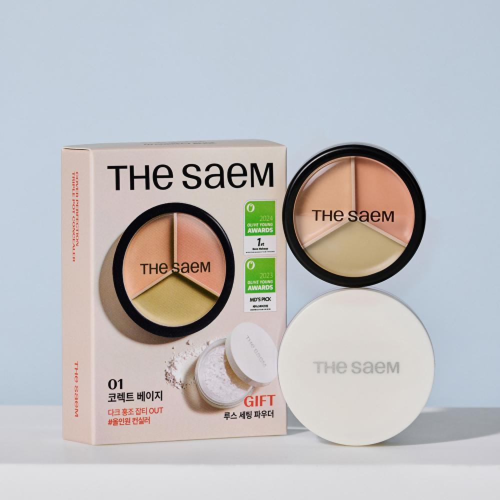 Thesaem Cover Perfection Triple Pot Concealer+powder Specialized Set 01 Correct Beige (+ powder)