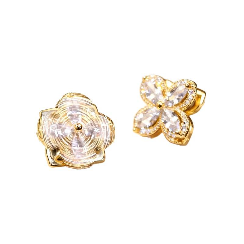 Rotatable Four-Leaf Clover Jewelry Set: Lucky Flower Necklace & Open Ring for Women