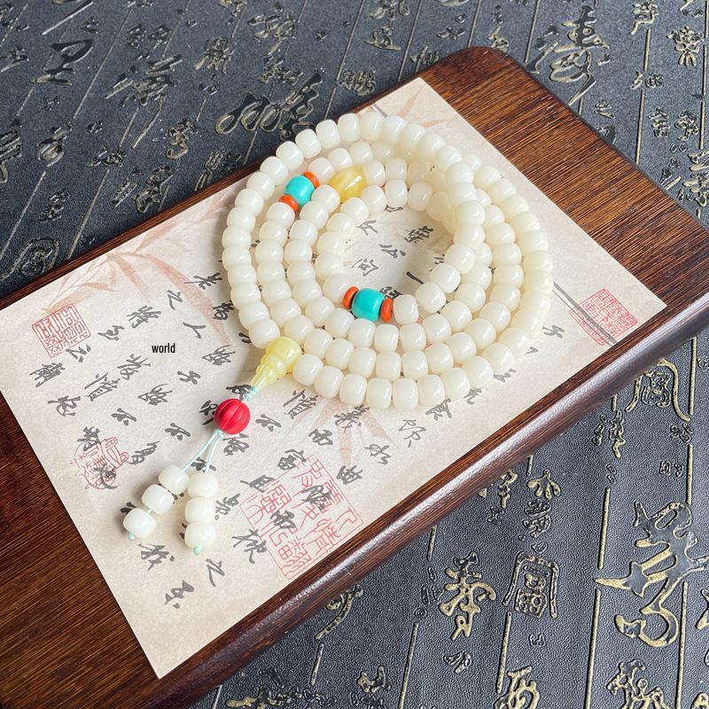 White Jade Bodhi Seed Bracelet: 108 Buddhist Prayer Beads Multi-strand Necklace for Men & Women