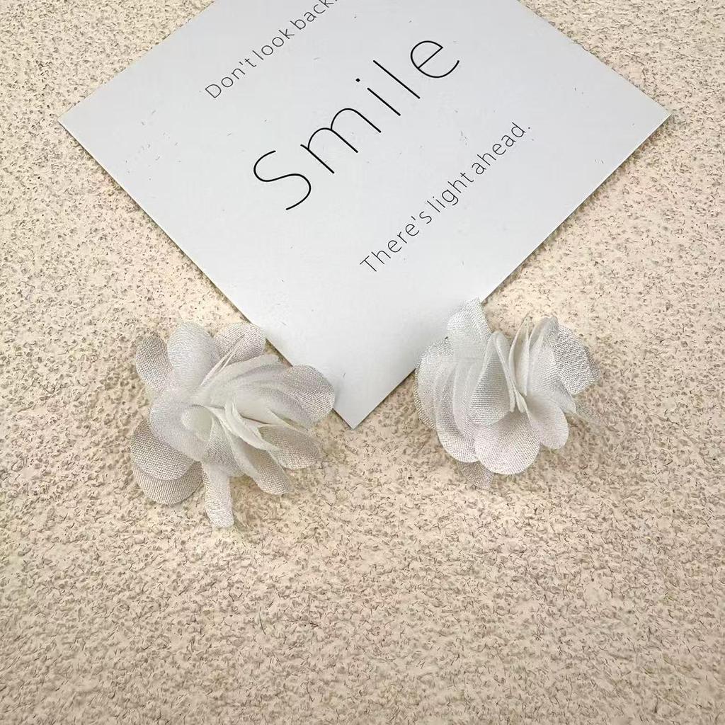 Handmade Chiffon Camellia Flower Earrings - 3cm Fabric Accessories
