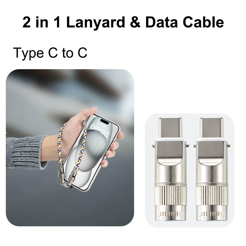 New Design Type C Portable Braided Wrist Strap Neck Strap Crossbody Lanyard Fast Charging Data Cable for Mobile Phone