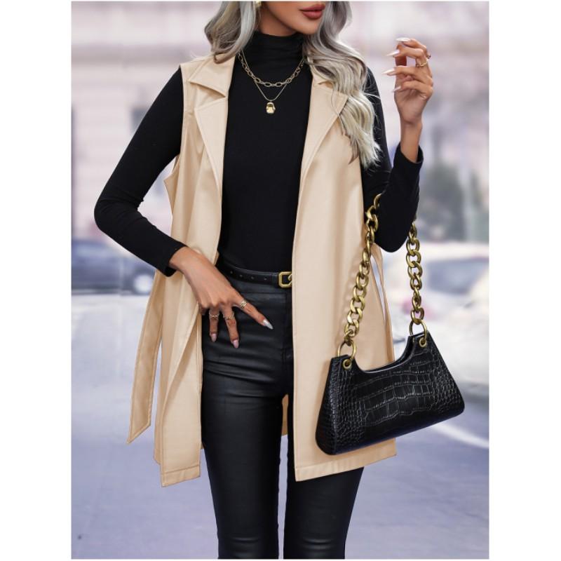 Dámská jarní a podzimní jednoduchá PU vesta jednobarevná temperamentní bez rukávů slim bunda