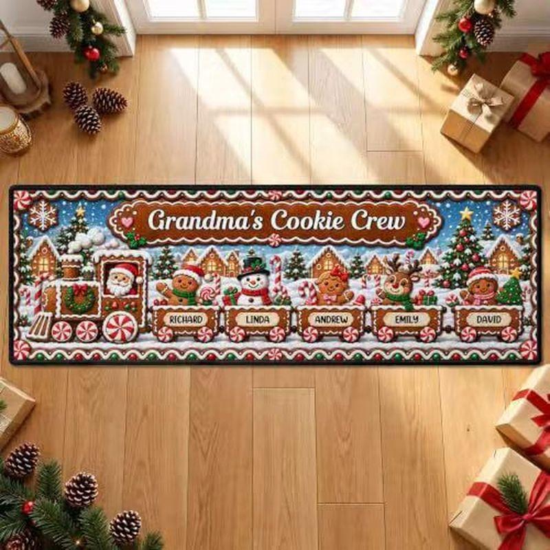 Christmas Stocking Long Runner Rug Non Slip Washable Floor Mat for Kitchen Hallway Entryway Happy New Year Home Decor