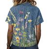 Women's Vintage Floral Print Short Sleeve T Shirt Loose Fit Button Down Polo Collar Linen Blend Casual Top