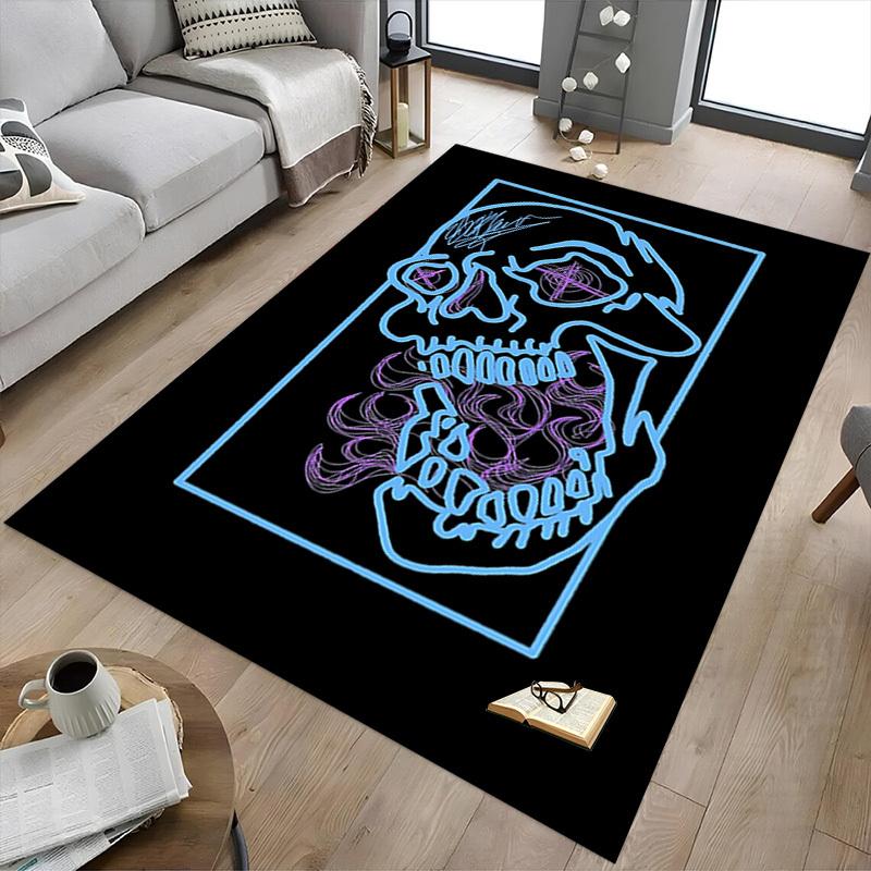 1pc Skull Hair Home Office, Durable Polyester Floor Mat with Easy, Office Decor, Urban Style, Nonslip Backing