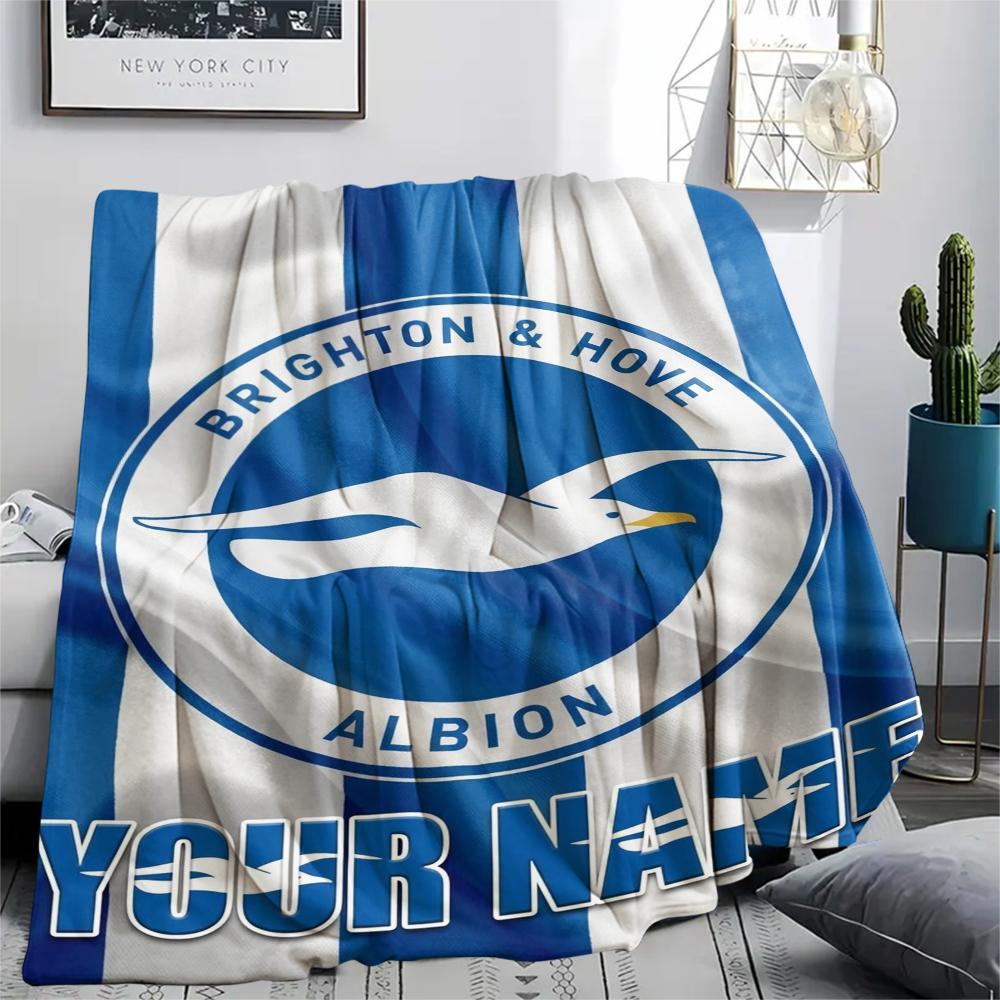 1PC Custom Name Brighton&Hove Albion Patterned Flannel Blanket Suitable For All Seasons for Home Decor Warmth and Comfort Gifts Holiday Present