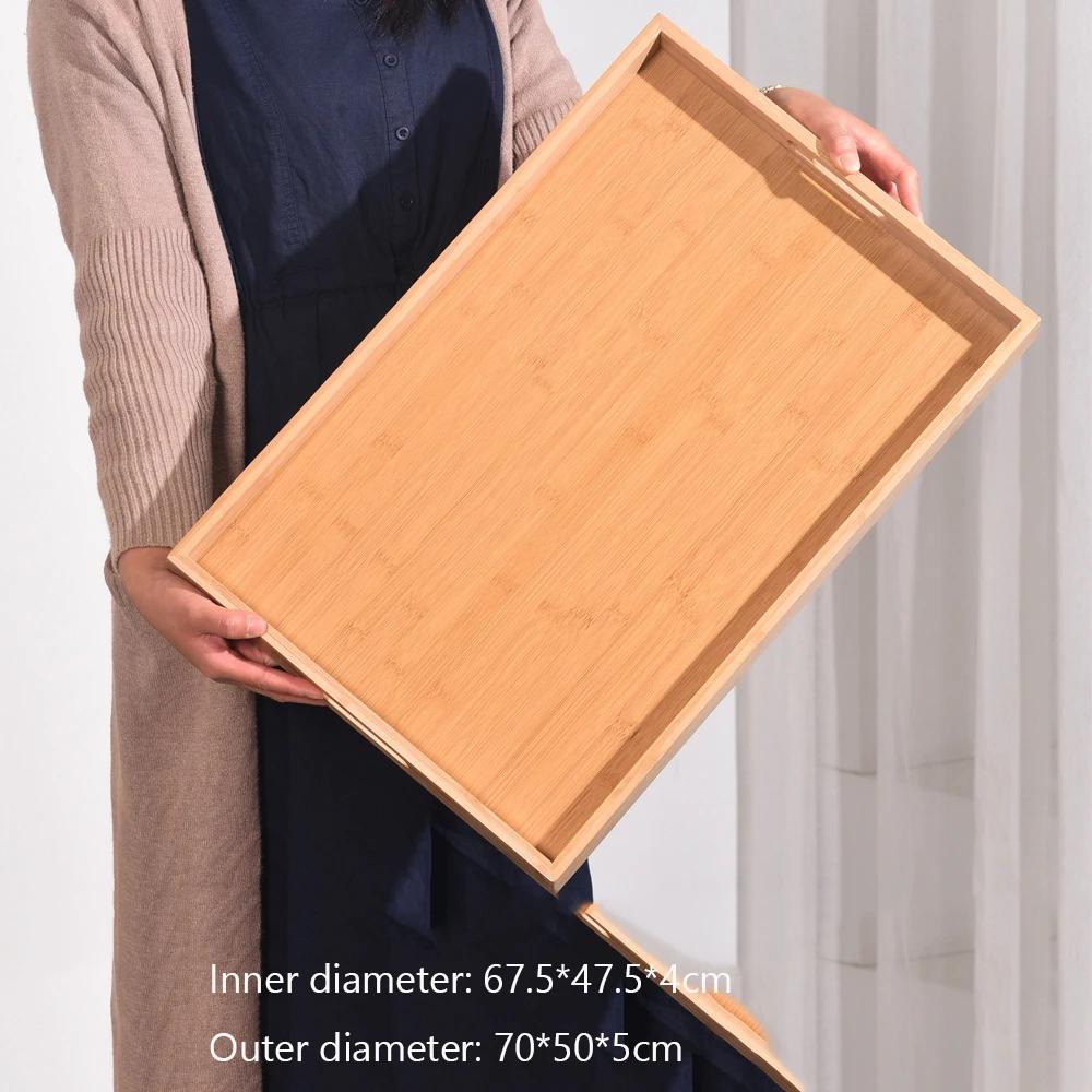 Bambusový tác 1ks dřevěný tác držák na čajový tác držák na nádobí ovoce chleba dezert čaj tác s rukojetí obdélník