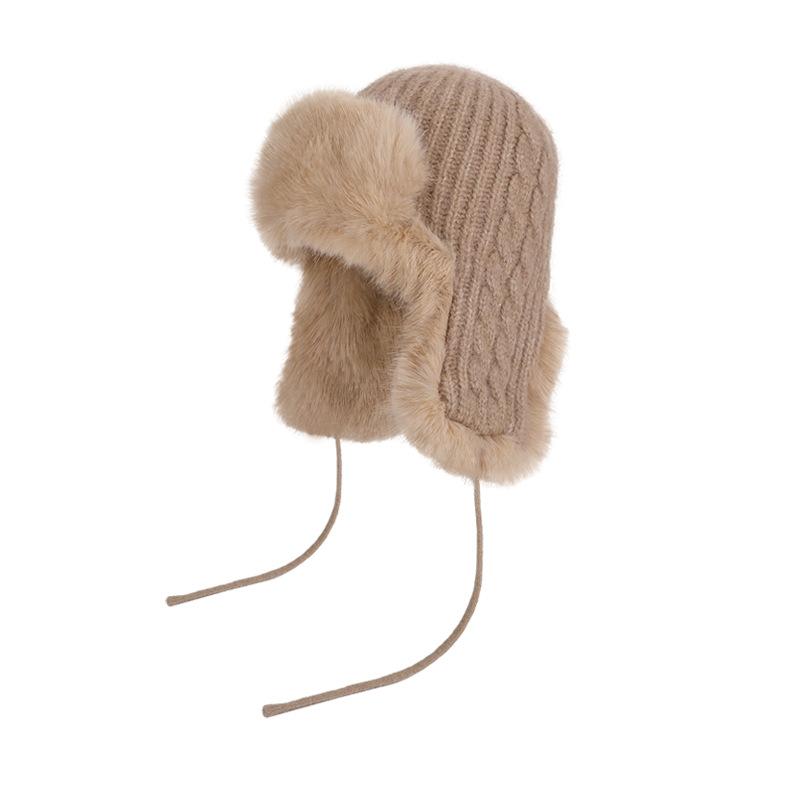 Winter Cashmere Cold-Proof Knitted Hat Women's Outdoor Cycling Warm Ear Protection Cap Bomber Hat