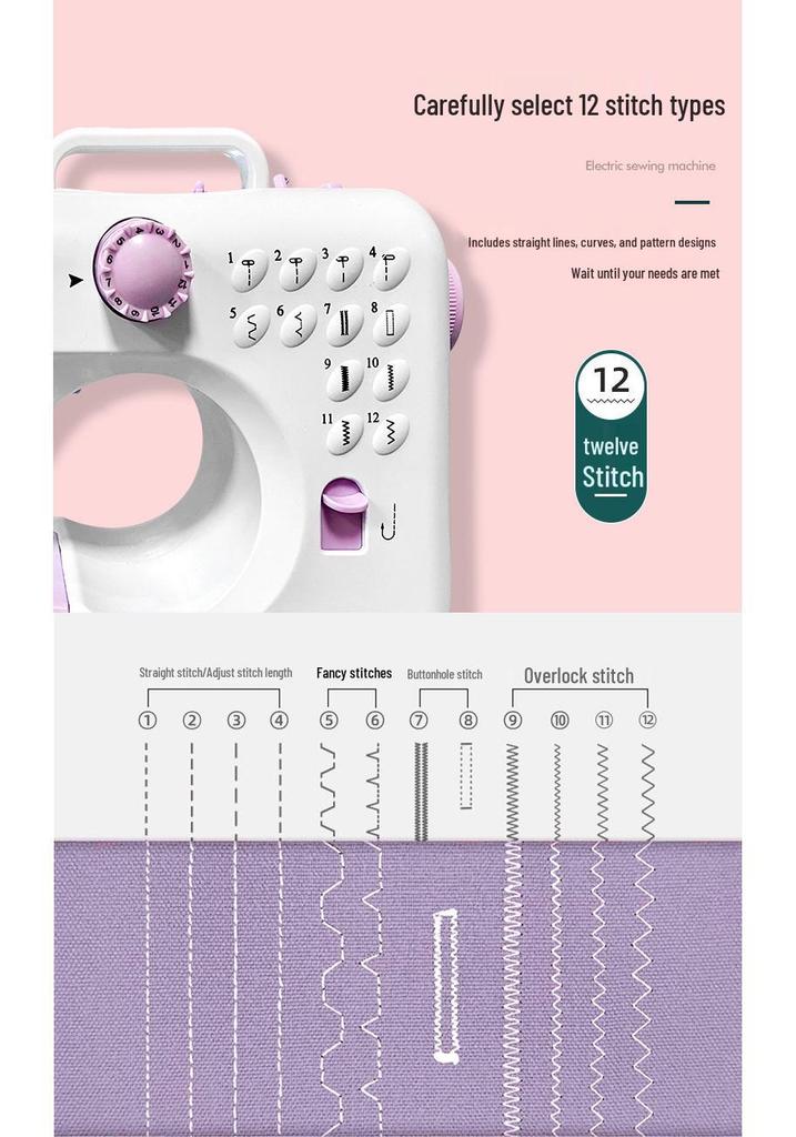 Compact Lockstitch Electric Sewing Machine with Foot Pedal - Multifunctional for Thick Fabrics