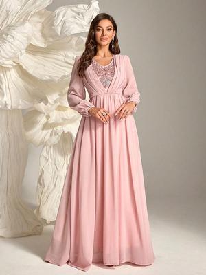 Elegantes Perlenbesetztes Abendchiffonkleid - KY1009-4