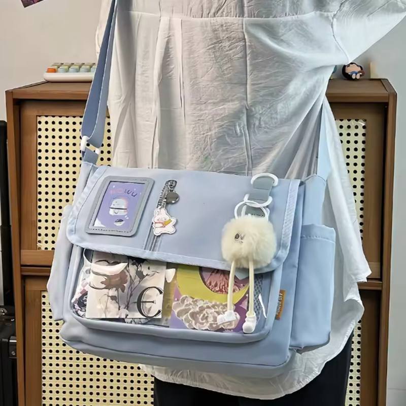 Y2K Japanische Harajuku Schultaschen für Teenager-Mädchen Transparent Itabag Umhängetasche DIY Abzeichen Displayplatte Ita-Tasche
