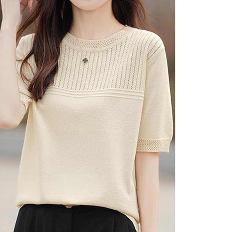 [Bidason] knit ladies sweater short sleeve summer knit Openwork knitting ventilation comfortable cool High elasticity stress free Plain color simple