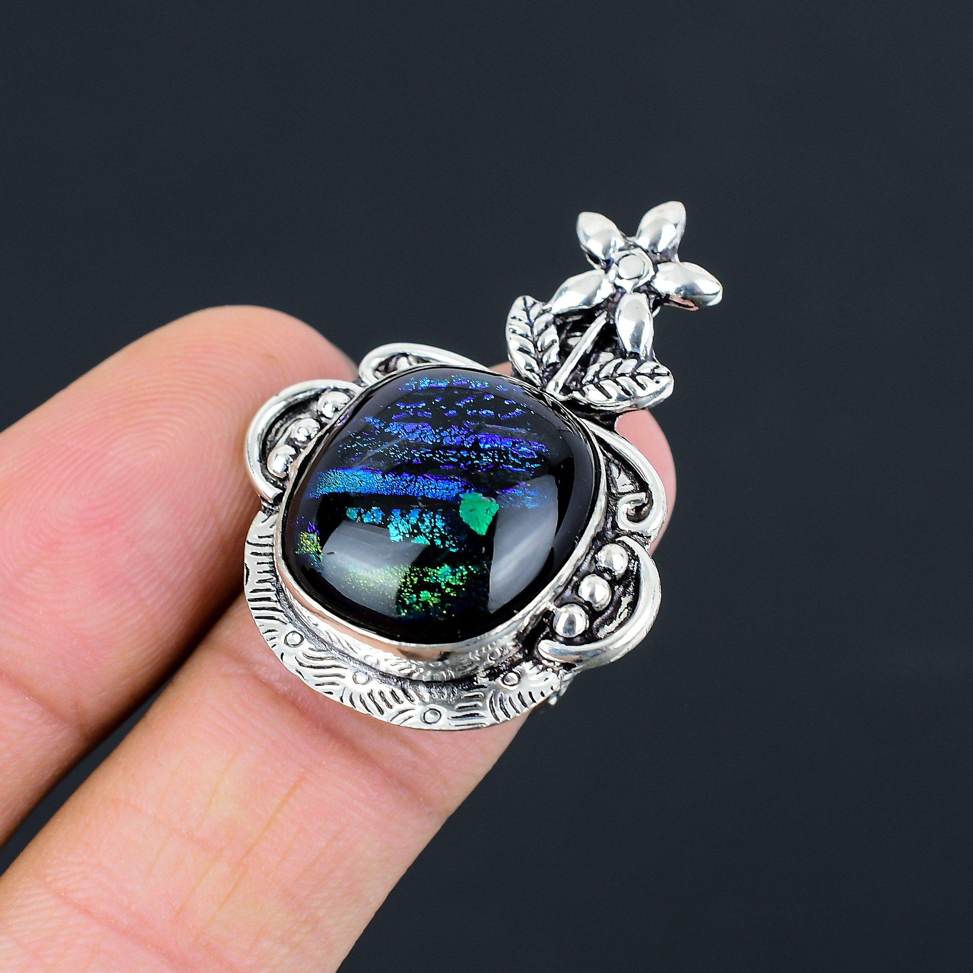 925 Sterling Silver Natural American Dichroic Glass Stackable Ring Jewelry US 6 6
