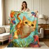All Season Flannel Fleece Throw Blanket with Underwater Ginger Cat And Colorful Fish Print Soft Warm Cozy Lightweight Decorative Blanket for Sofa Couc
