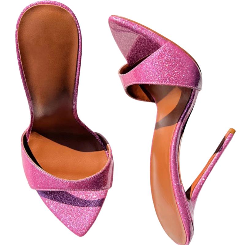 Sexy Pink Mules Shoes Women's Slippers 2025 Summer Slides Female Stiletto High Heels Footwear Large Size Party Shoes Brand