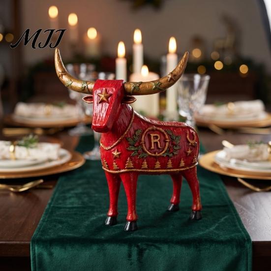 Vintage Bull Head Tabletop Statues Longhorn Cow Figurine, Rustic Farmhouse Animal Sculpture, Western Home Decor Statue, Christmas Ornament for
