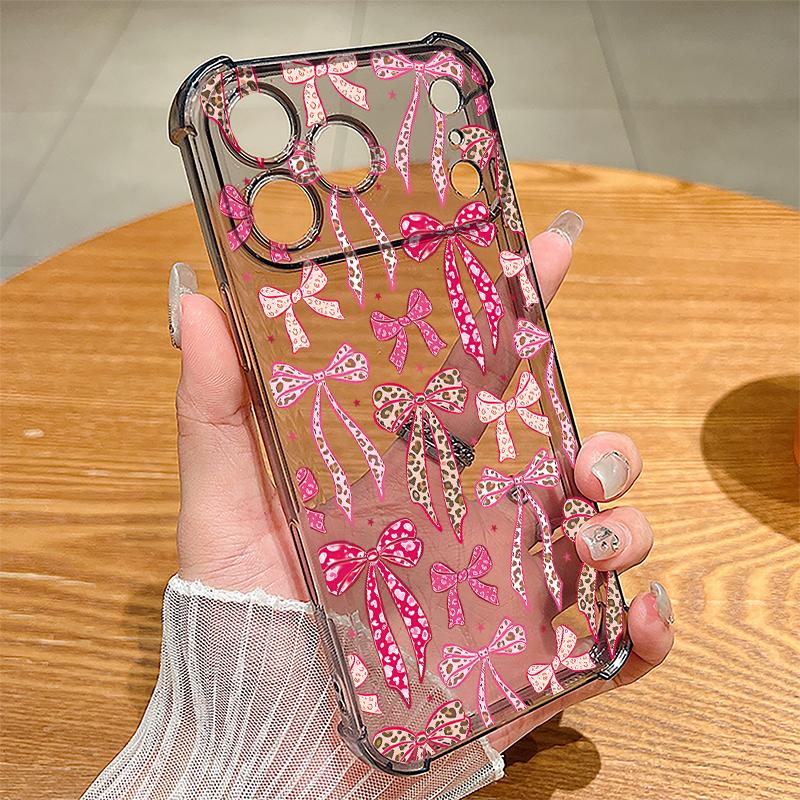 Rosa Schleifenmuster Hülle Für iPhone 17 Pro Max Coque iPhone 16 15 14 13 Pro Max 11 Stoßfest Klar Weiche Silikonhülle