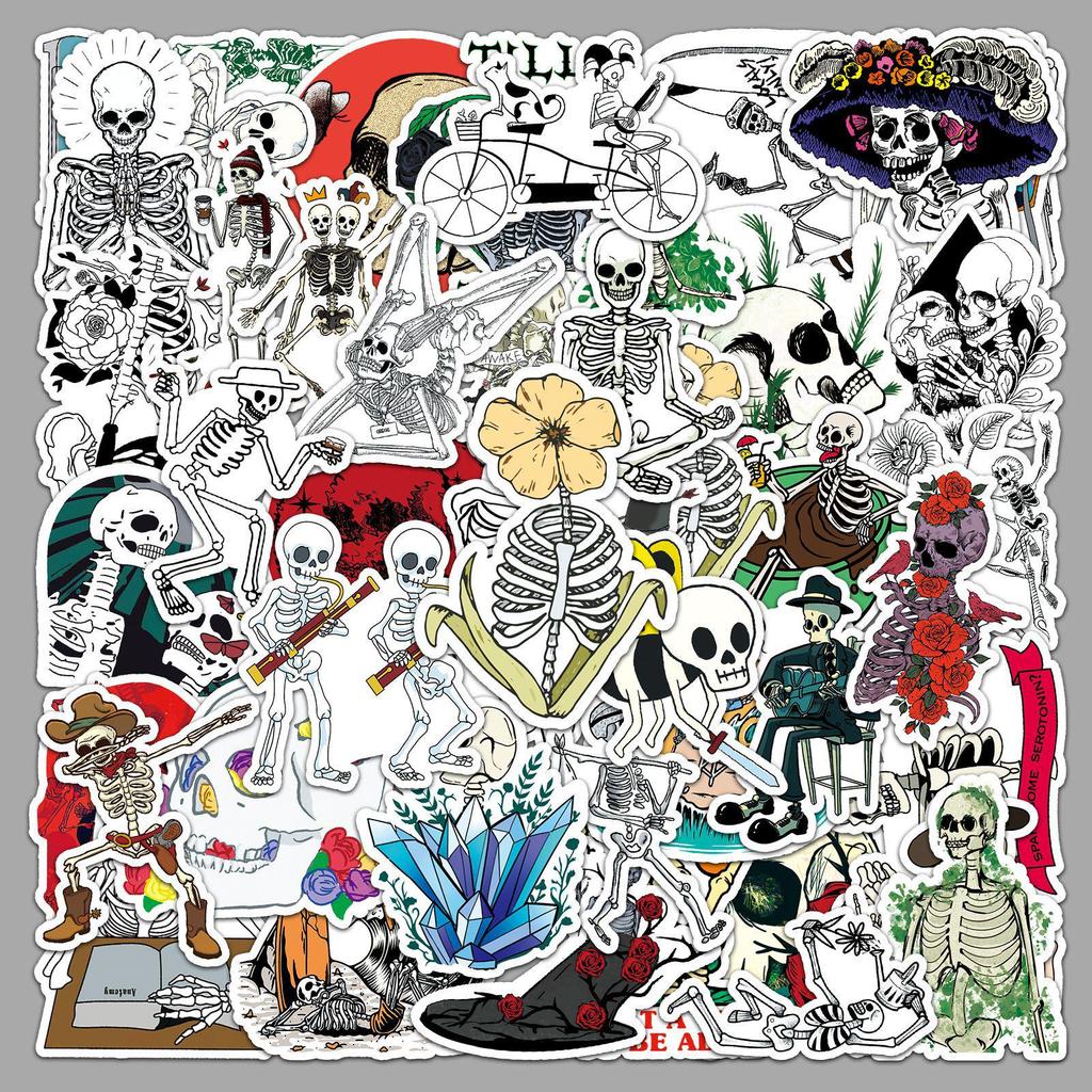 50pcs Waterproof Skull Graffiti Creative DIY Stickers for Skateboards, Phone Cases, and Luggage