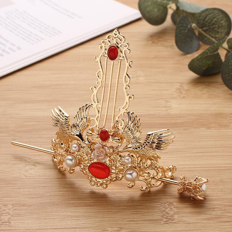 Traditional Crane Hair Crown and Hairpin Set – Hanfu Style Accessory