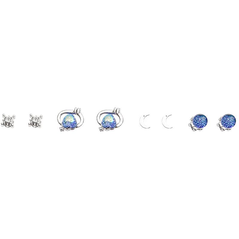 S925 Silver Needle Blue Heart Earrings Set - Elegant All-Match Ear Jewelry for Women