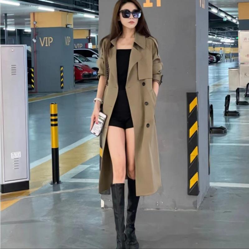 Women's British Style Double-Breasted Knee-Length Trench Coat for Spring & Autumn 2024