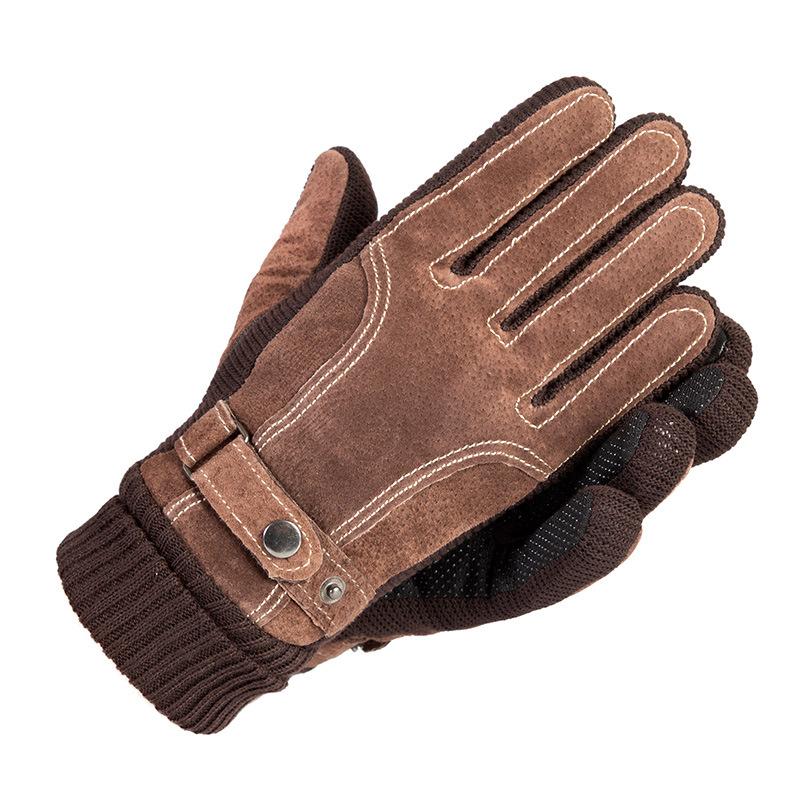 Warm Gloves for Men and Women Pigskin Ribbed Plus Velvet Full Finger Gloves Outdoor Riding Cold Touch Screen Autumn and Winter Gloves